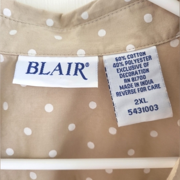 Vintage Blair Polka Dot Button Down Short Sleeve Top Butterfly Embroidery 2XL - Picture 2 of 5